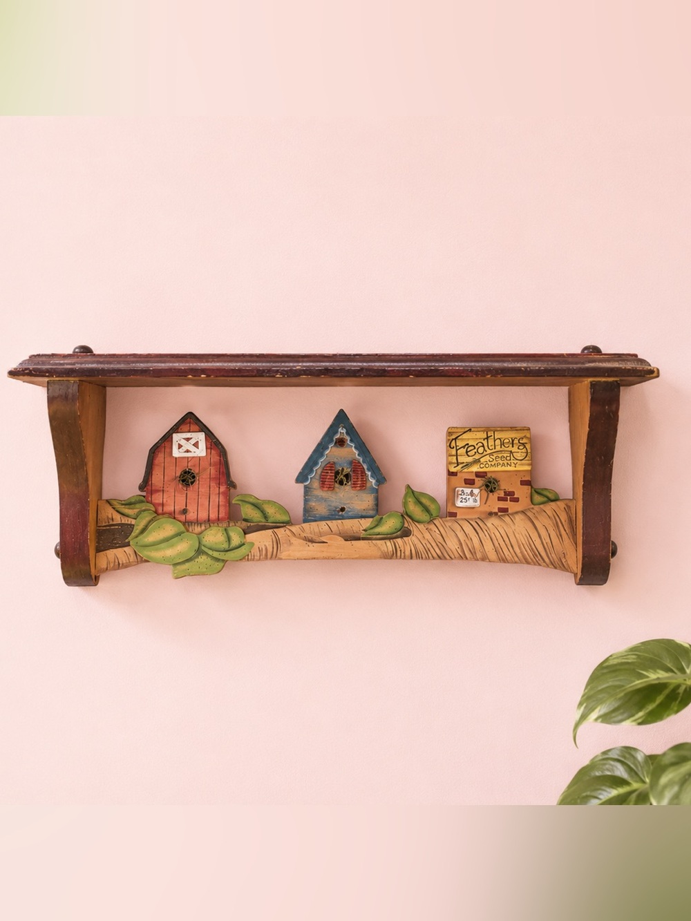 Vintage Wood Bird Houses Wall Shelf Handmade  Birds Country Boho Decor  16”